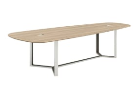 on white image of a Verlay softened rectangle table with metal split trestle leg,