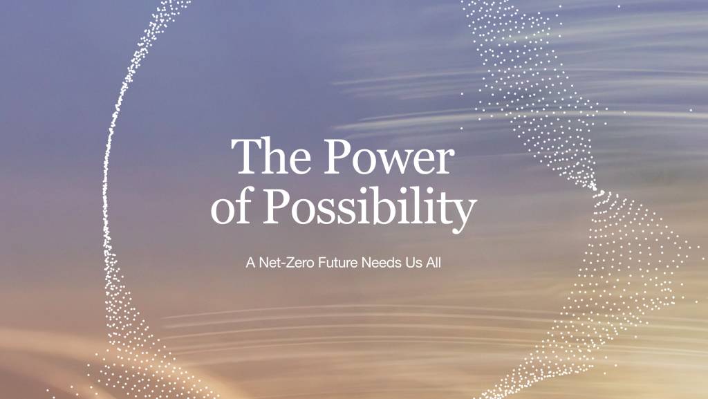 Cover of Steelcase net-zero transition report, "The Power of Possibility: A net-zero future needs us all" 